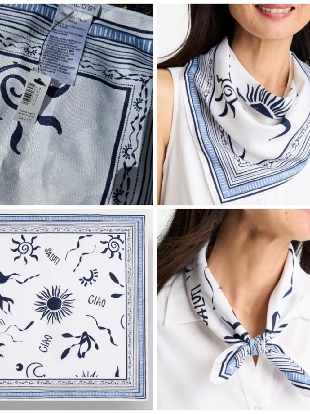 Beach Square Scarf from Chico's in Passport Blue - NEW with Tags